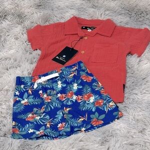 Ben Sherman Coral Shirt with Blue Floral Shorts